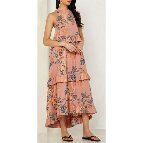 Free People Anita Desert Rose Combo Floral Ruffled Tiered Maxi Dress Size Small - Picture 12 of 12